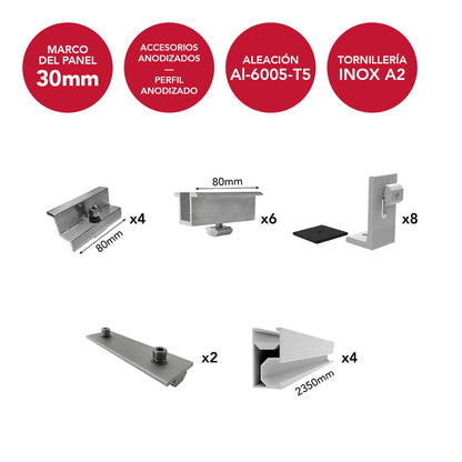 ACL04-TS-D2-AM30 [1x4] Anodized coplanar structure for 4 vertical panels (maximum width 1150mm) | TS-D2 Series - TECHNO SUN