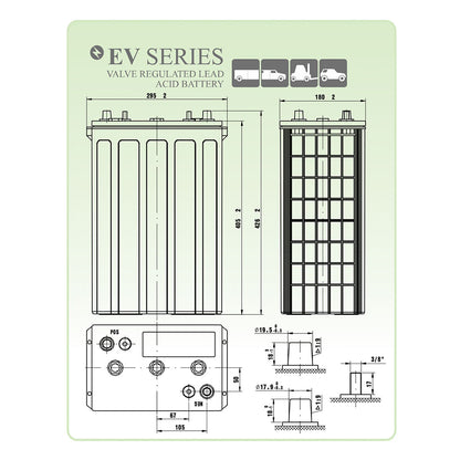 6V/480Ah Batería AGM 6V 480Ah (C100) | sin mantenimiento | 400Ah C20 | Serie EV | EVL16-400A-AM - VISION BATTERY
