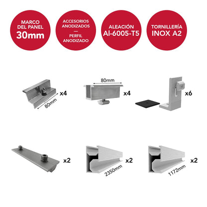 ACL03-TS-D2-AM30 [1x3] Anodized coplanar structure for 3 vertical panels (maximum width 1150mm) | TS-D2 Series - TECHNO SUN