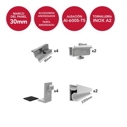 ACL02-TS-D2-AM30 [1x2] Anodized coplanar structure for two vertical panels (maximum width 1150 mm) | TS-D2 Series - TECHNO SUN